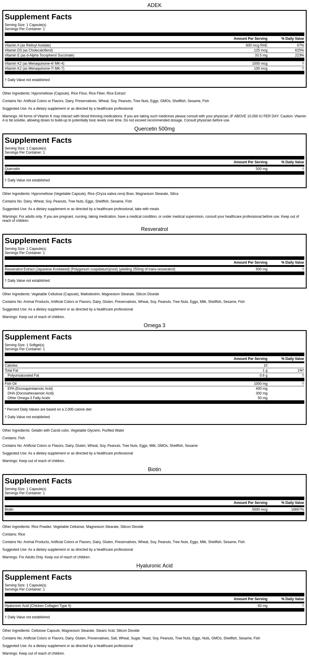 Beauty Pack – Hair Skin Nails Vitamins | Biotin, Hyaluronic Acid, Omega 3 (30 Daily Packs)